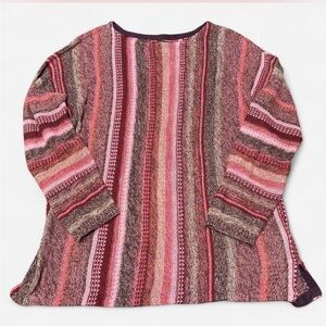 Pink Multicolored cotton and linen striped long sleeve top